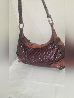 Brighton Burgundy Braided Strap  Quilted Patent Leather Hobo Bag Great Shape!!